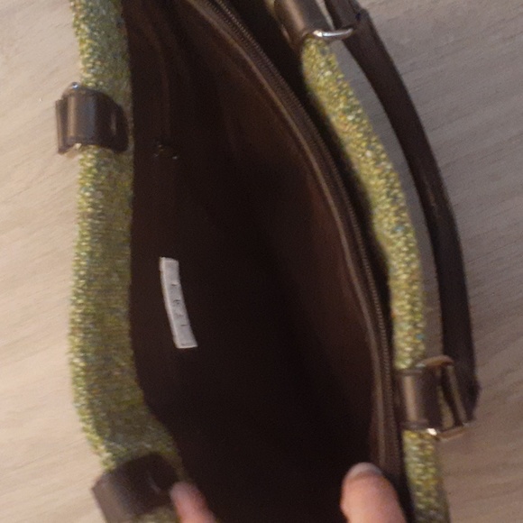 VTG Ann Taylor Loft Woman's Wool Blend Handbag Moss Green/Chocolate Purse EUC - Picture 3 of 9